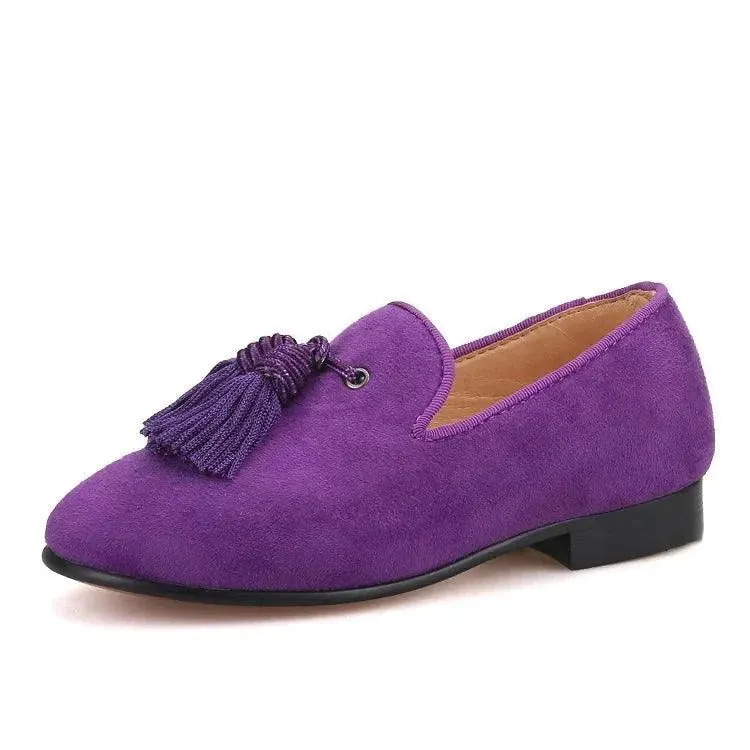 Kids Loafers Matching Style - Handcrafted Purple Suede Loafers for Parents and Kids