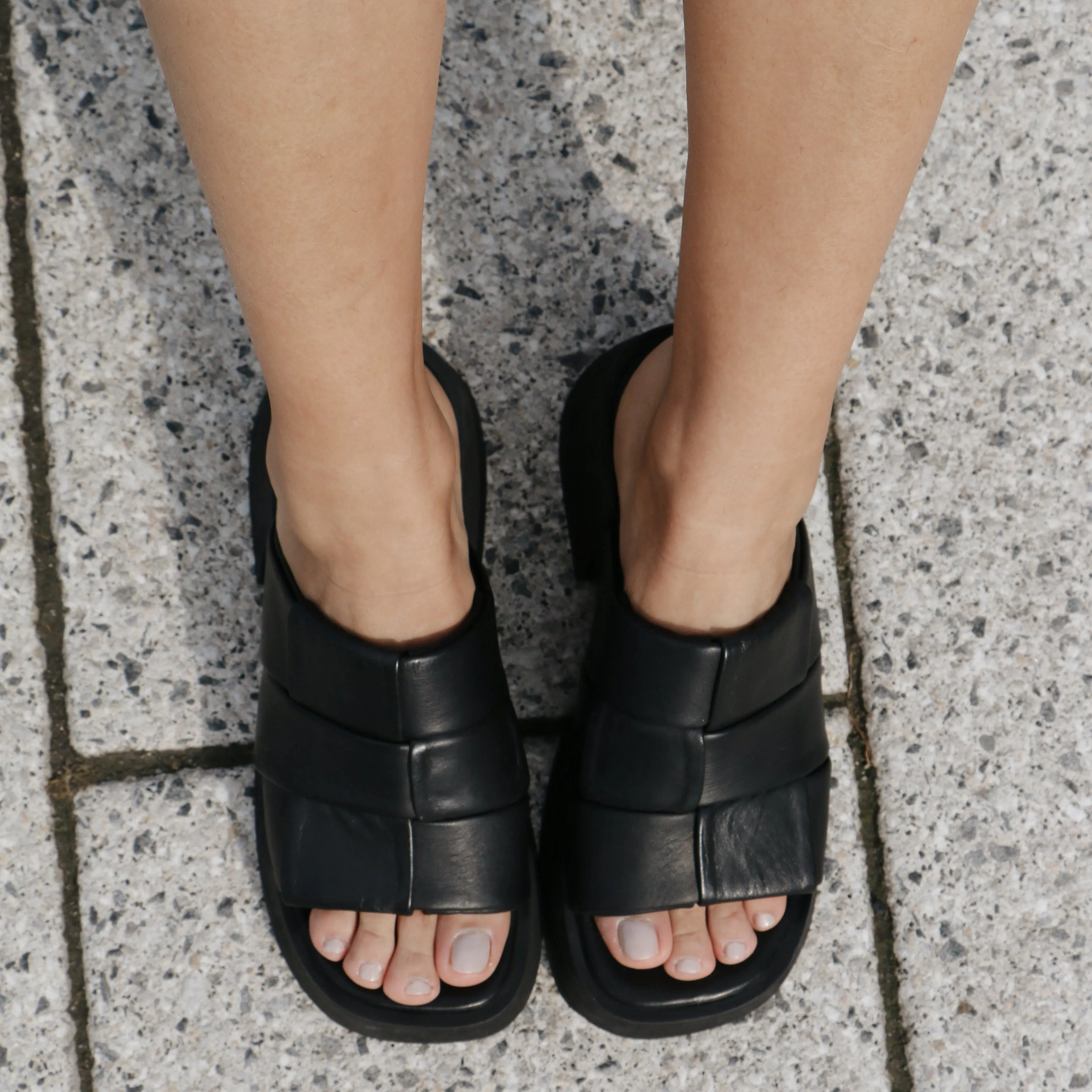 Lalaland platform slide sandals in black leather womens shoe