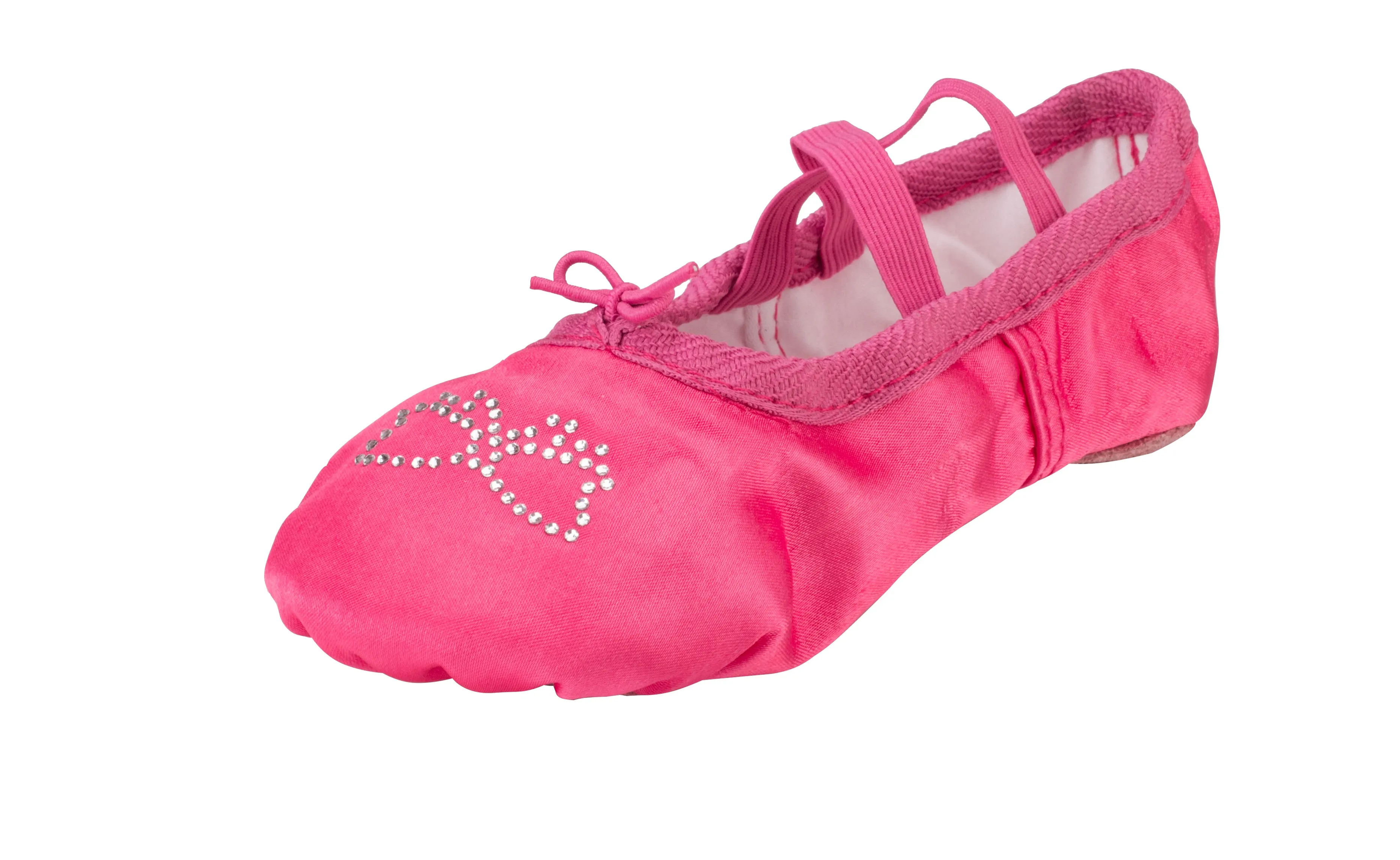 Little Girls Satin Yoga Ballet Flats with Rhinestone