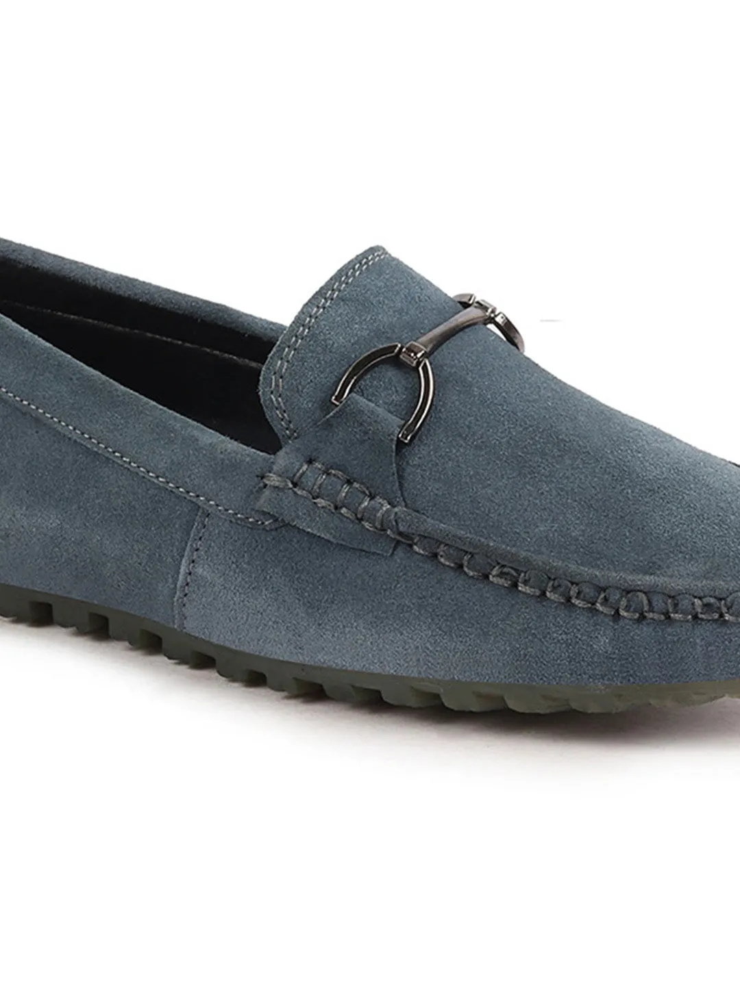 Men Grey Horsebit Buckle Suede Leather Slip On Driving Loafers