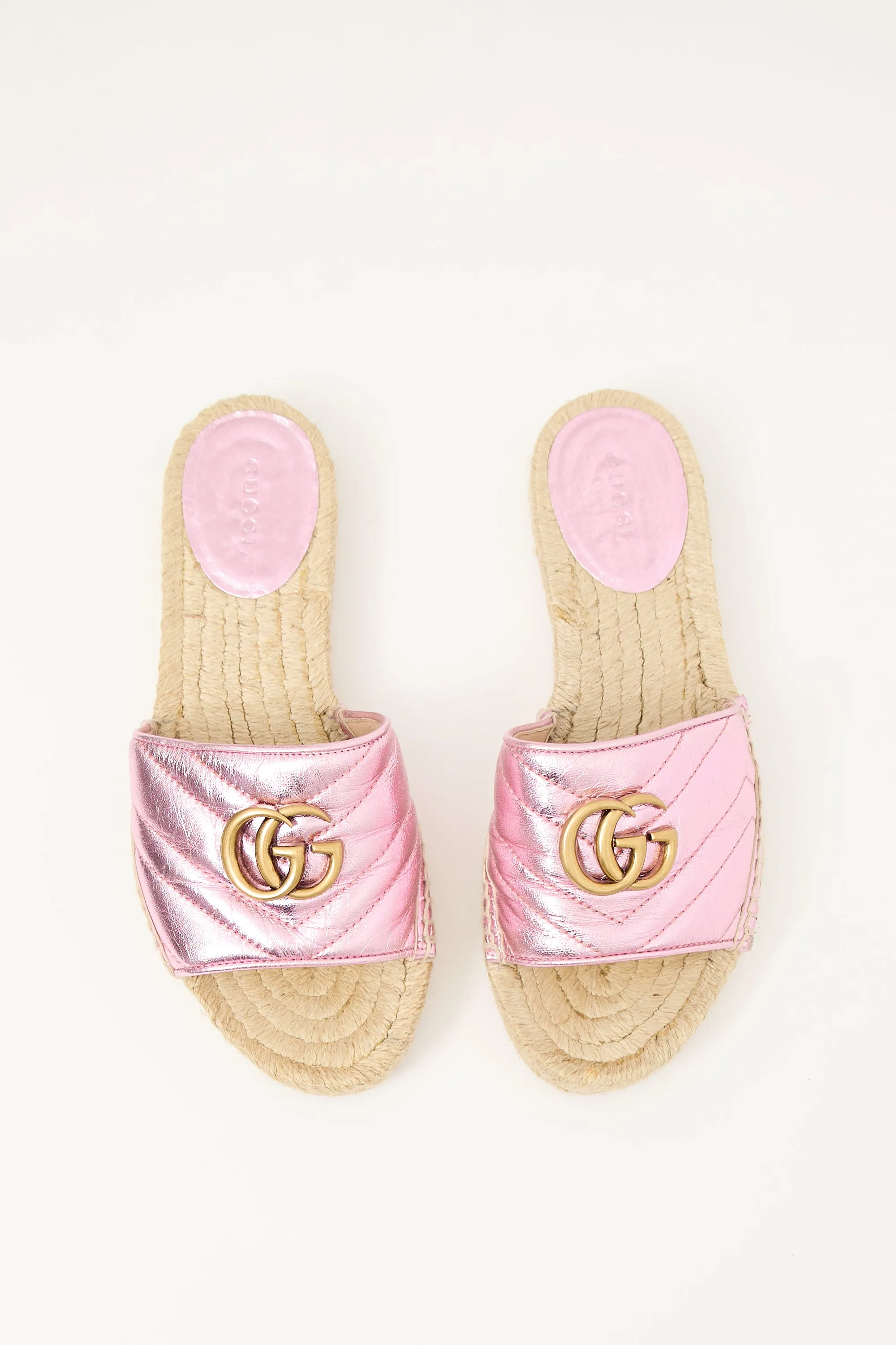 Pink Matelassé Leather GG Espadrille Slide