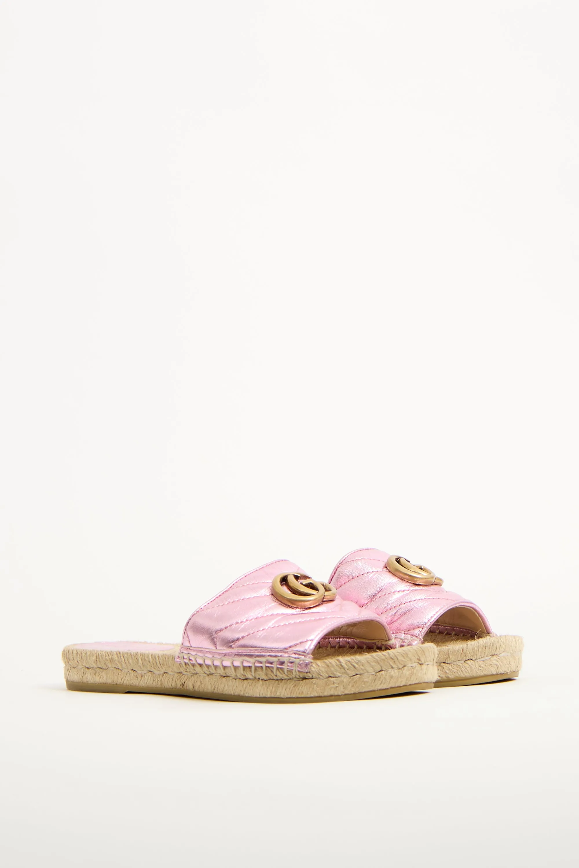 Pink Matelassé Leather GG Espadrille Slide