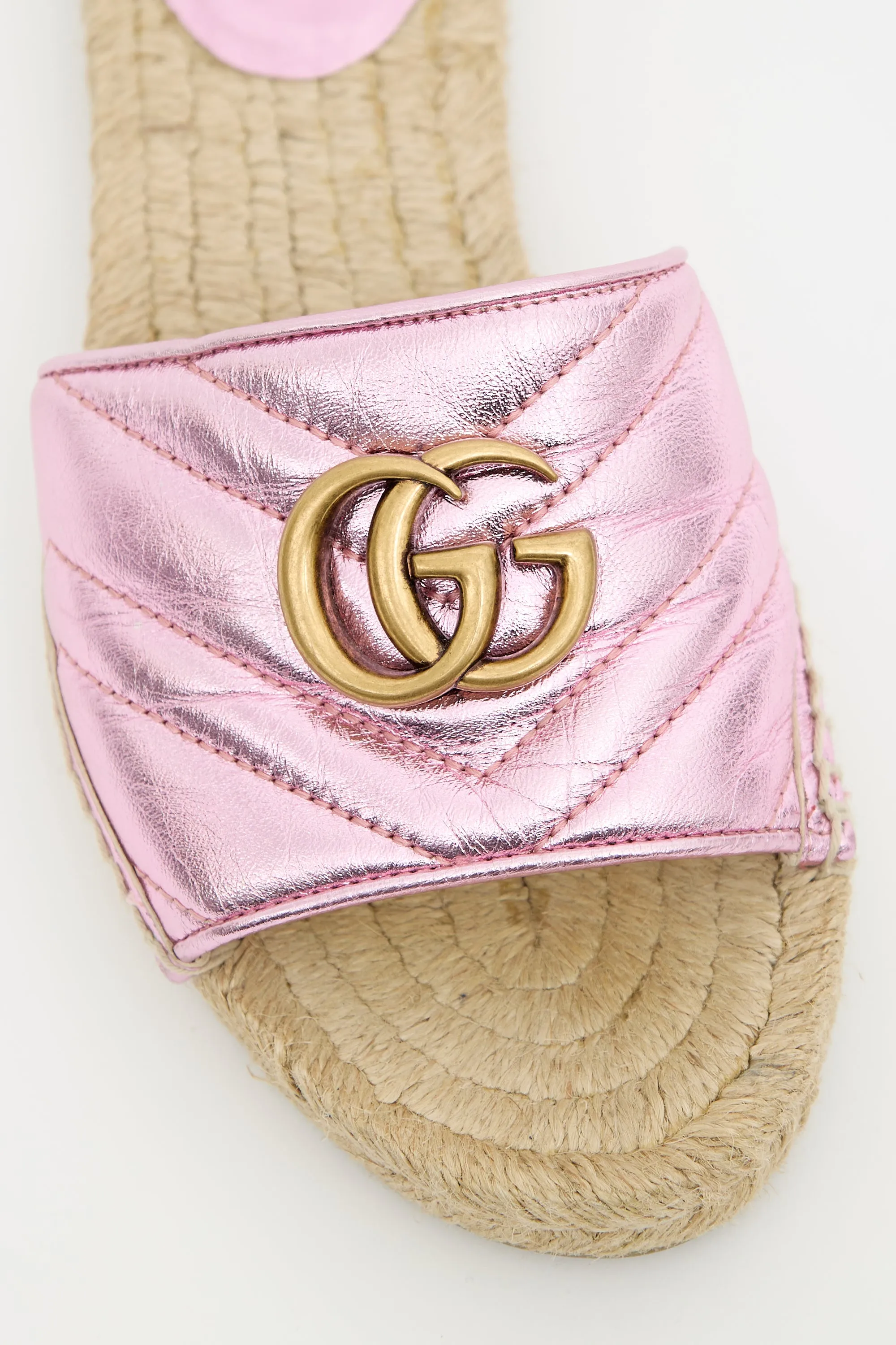 Pink Matelassé Leather GG Espadrille Slide