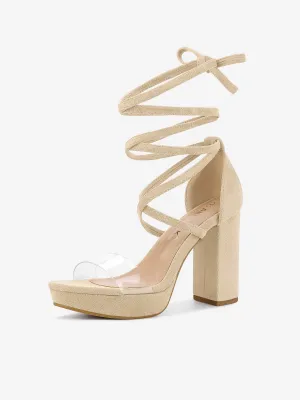 Platform Lace Up Clear Chunky Heel Sandals