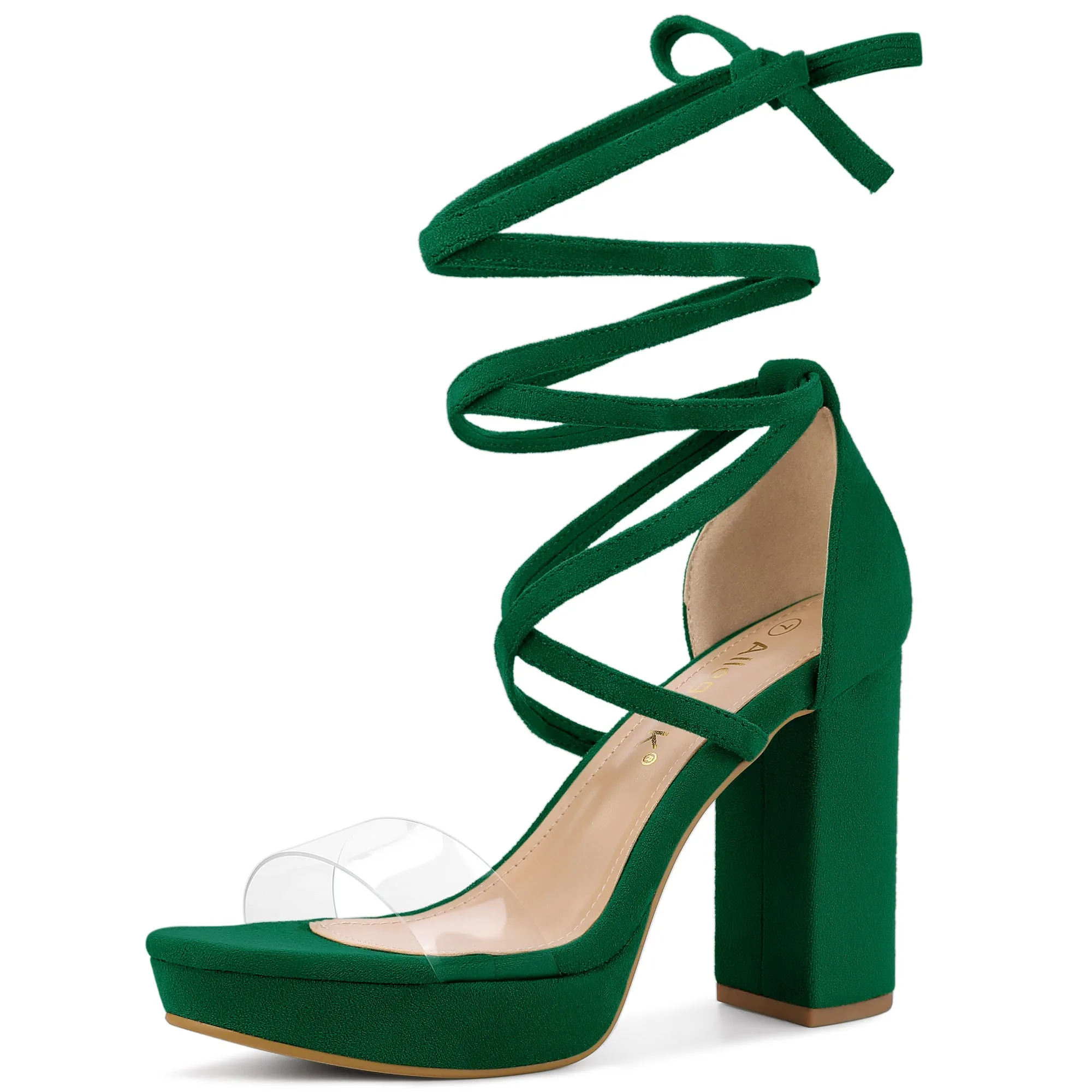 Platform Lace Up Clear Chunky Heel Sandals