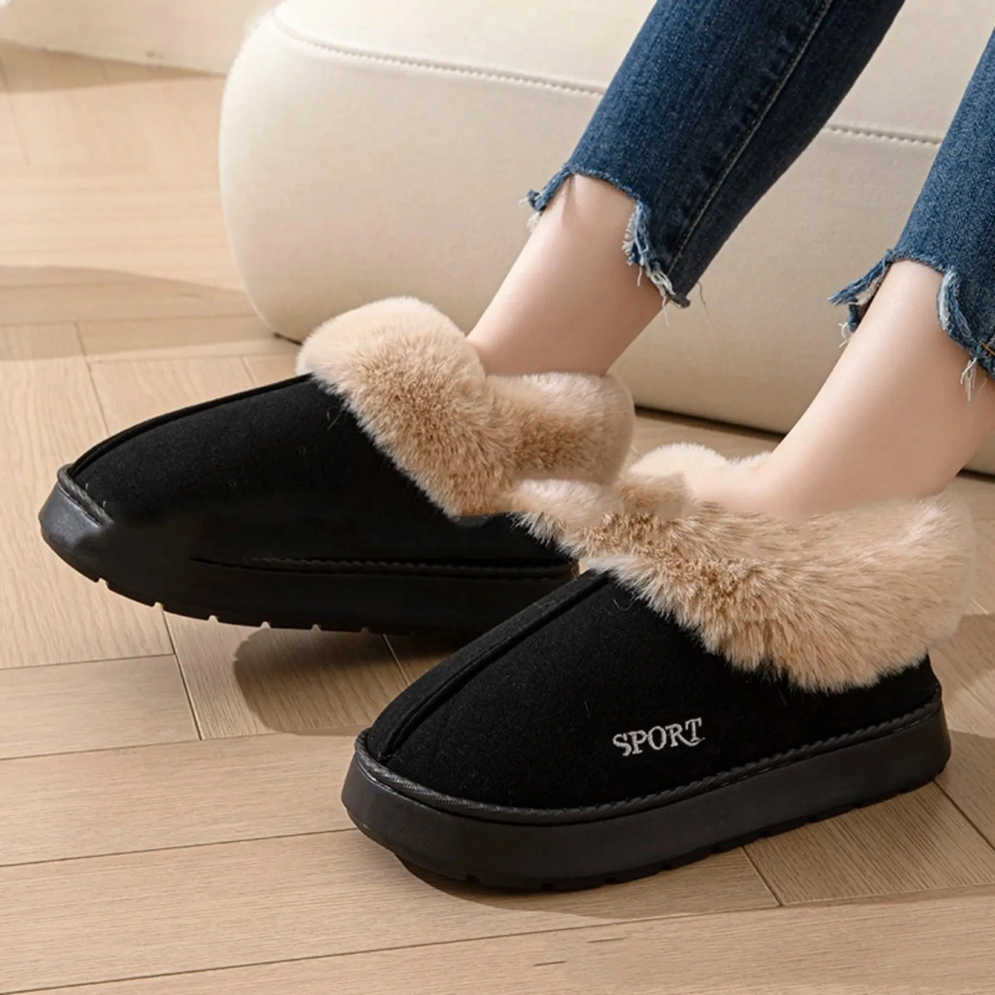 Plush Faux Fur Slippers for Women – Non-Slip, Mute Sole Indoor Comfort Shoes