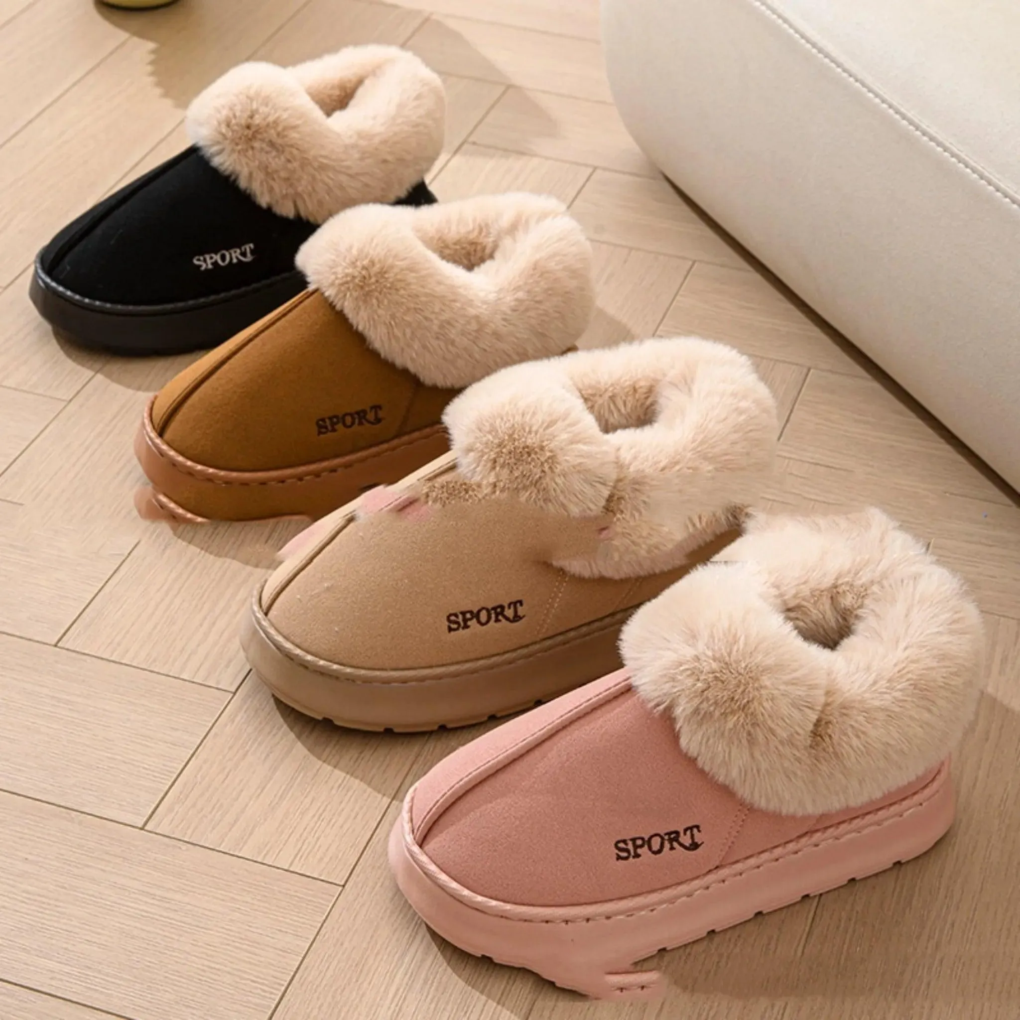 Plush Faux Fur Slippers for Women – Non-Slip, Mute Sole Indoor Comfort Shoes