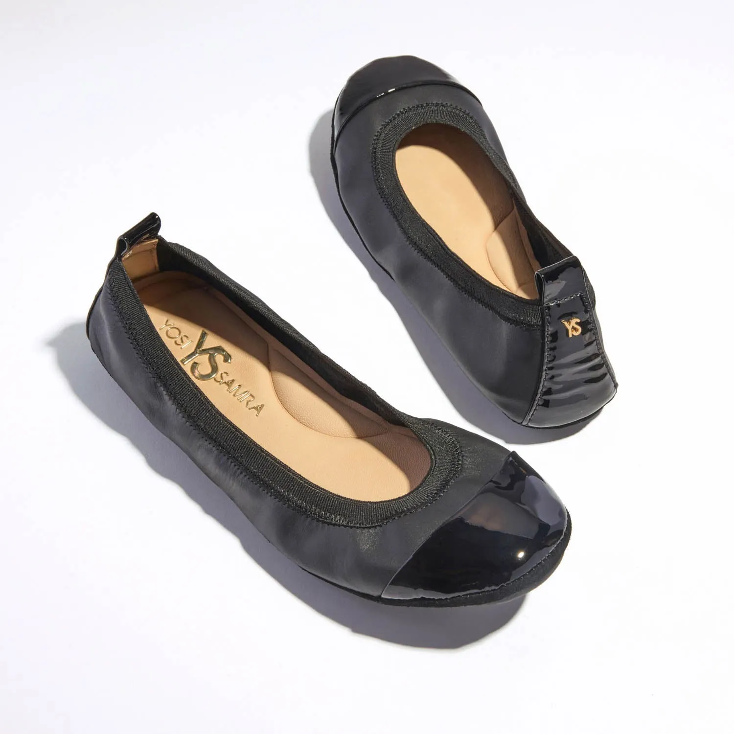 Samantha Foldable Ballet Flat in Black Leather