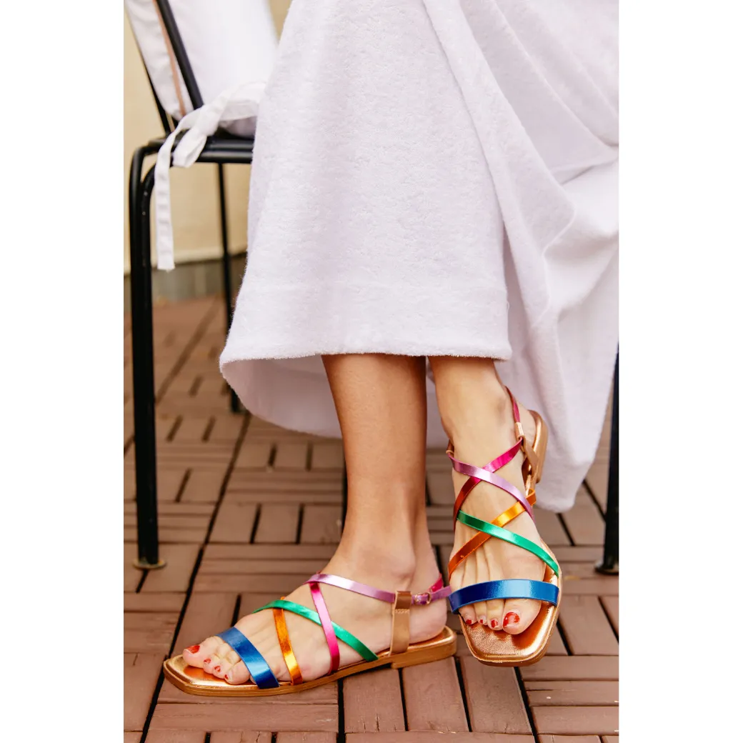 SAMPLE - Strappy Sandals - Metallic Rainbow