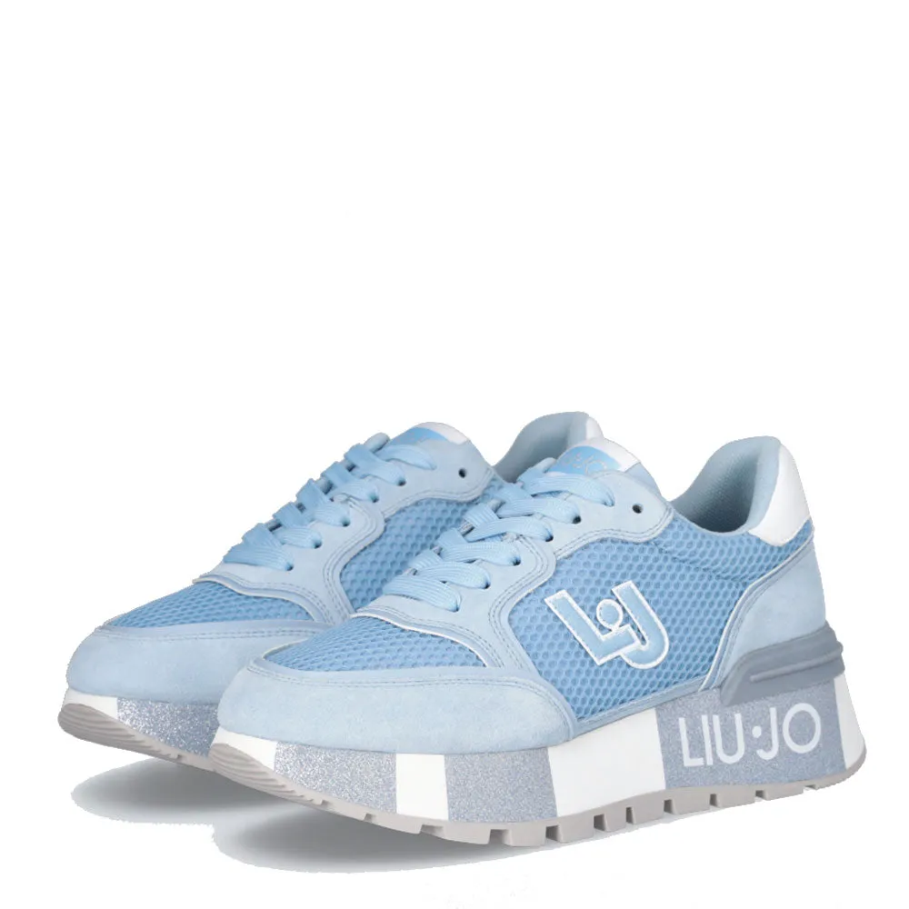 Scarpe Donna LIU JO Sneakers Platform Amazing 25 in Suede e Mesh Azzurro