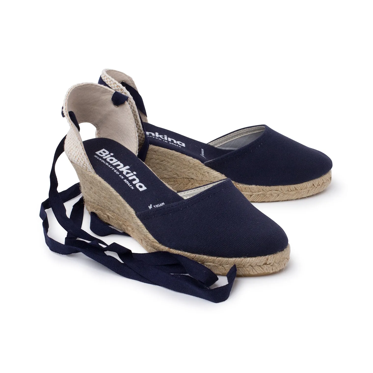 Sevilla Eco Canvas Vegan Espadrille Lace-Up Wedges - Navy