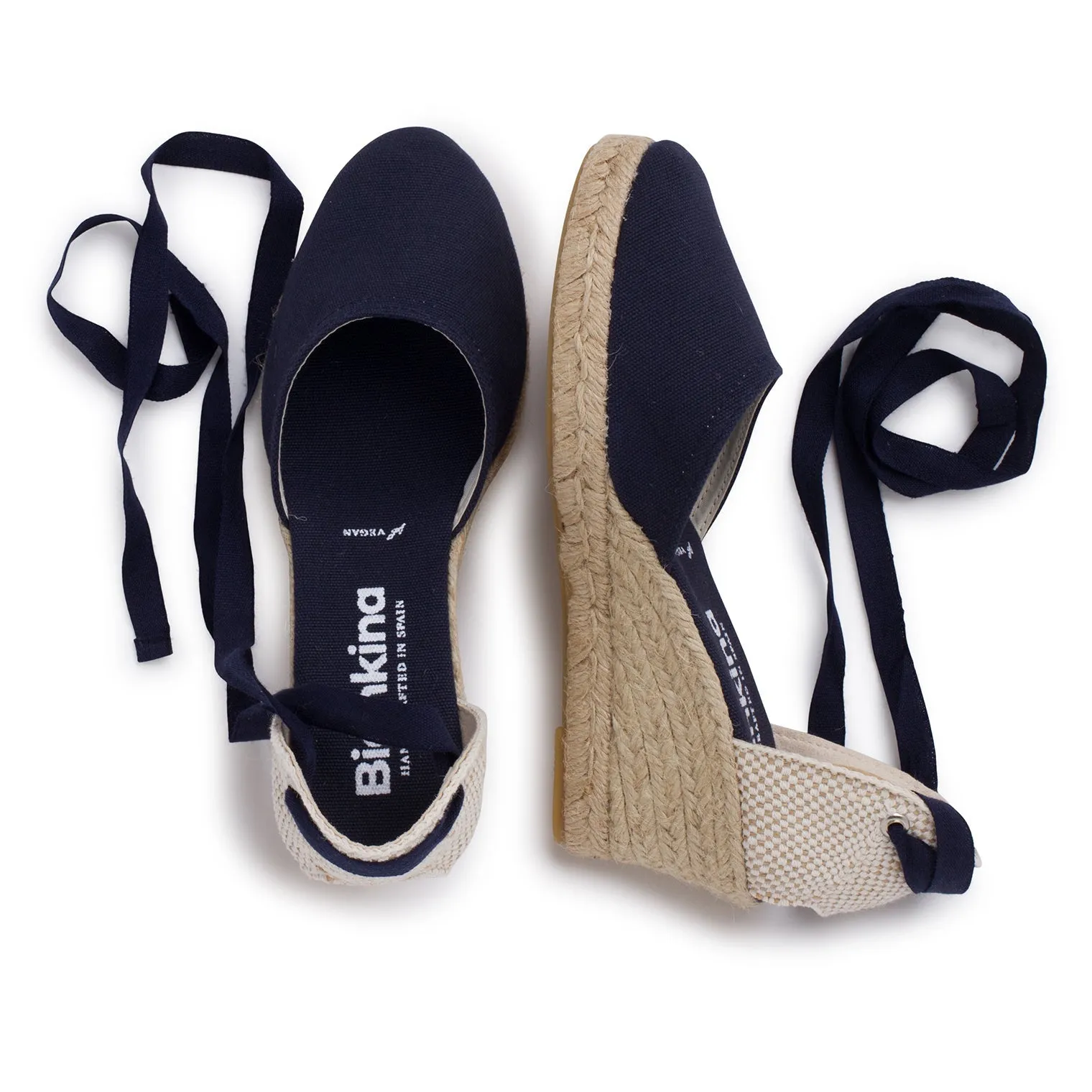 Sevilla Eco Canvas Vegan Espadrille Lace-Up Wedges - Navy