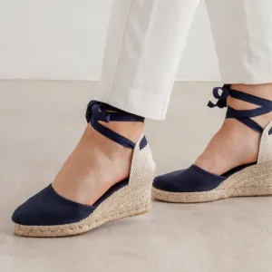 Sevilla Eco Canvas Vegan Espadrille Lace-Up Wedges - Navy