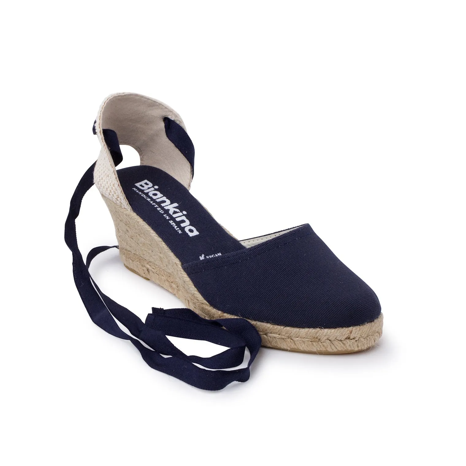 Sevilla Eco Canvas Vegan Espadrille Lace-Up Wedges - Navy