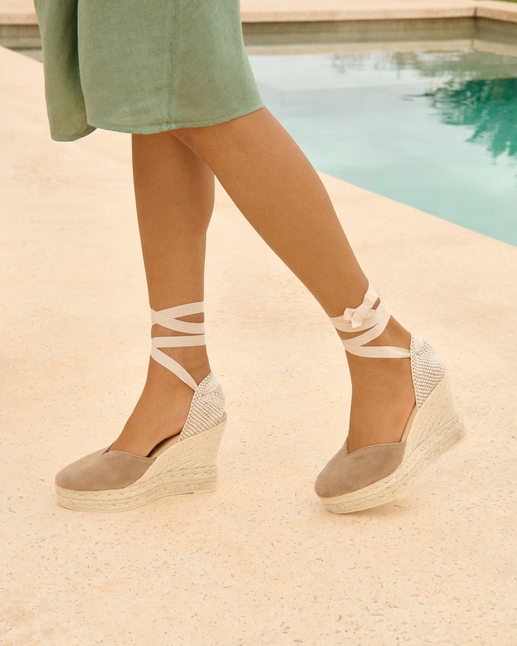 Soft Suede Heart-Shaped Wedge Espadrilles - W19WH - Hamptons Vintage Taupe