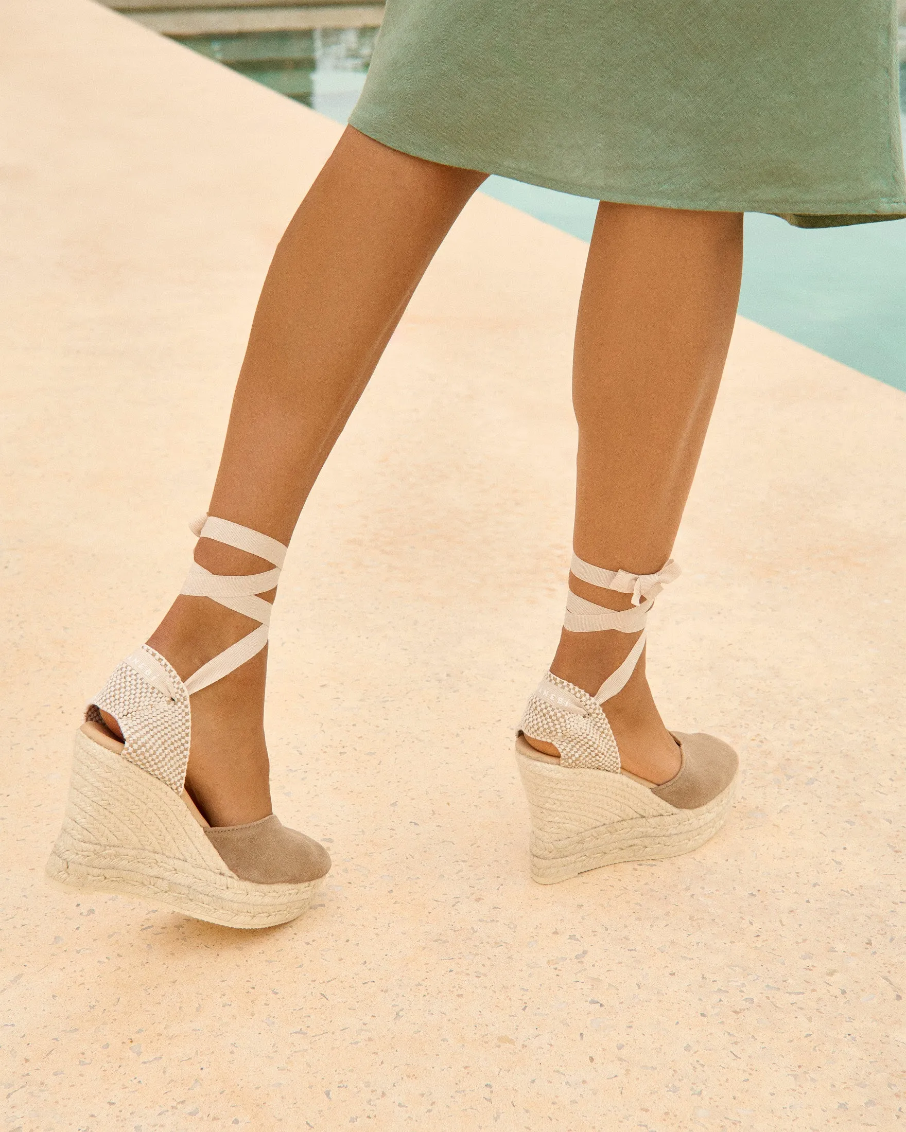 Soft Suede Heart-Shaped Wedge Espadrilles - W19WH - Hamptons Vintage Taupe