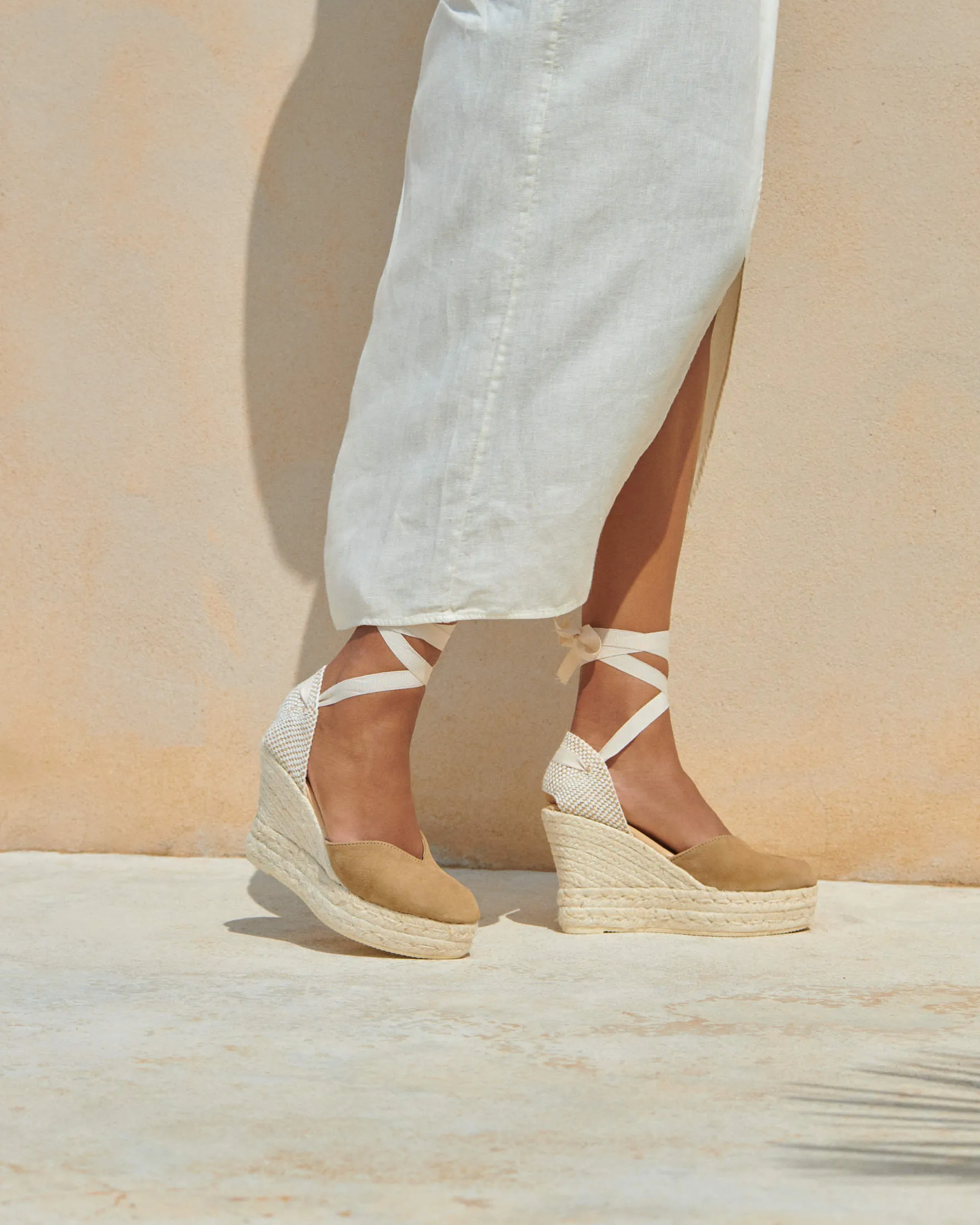 Soft Suede Heart-Shaped Wedge Espadrilles - W19WH - Hamptons Vintage Taupe