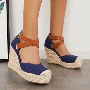 Sohiwoo Women Closed Toe Espadrille Wedges Crisscross Platform Heel Sandals