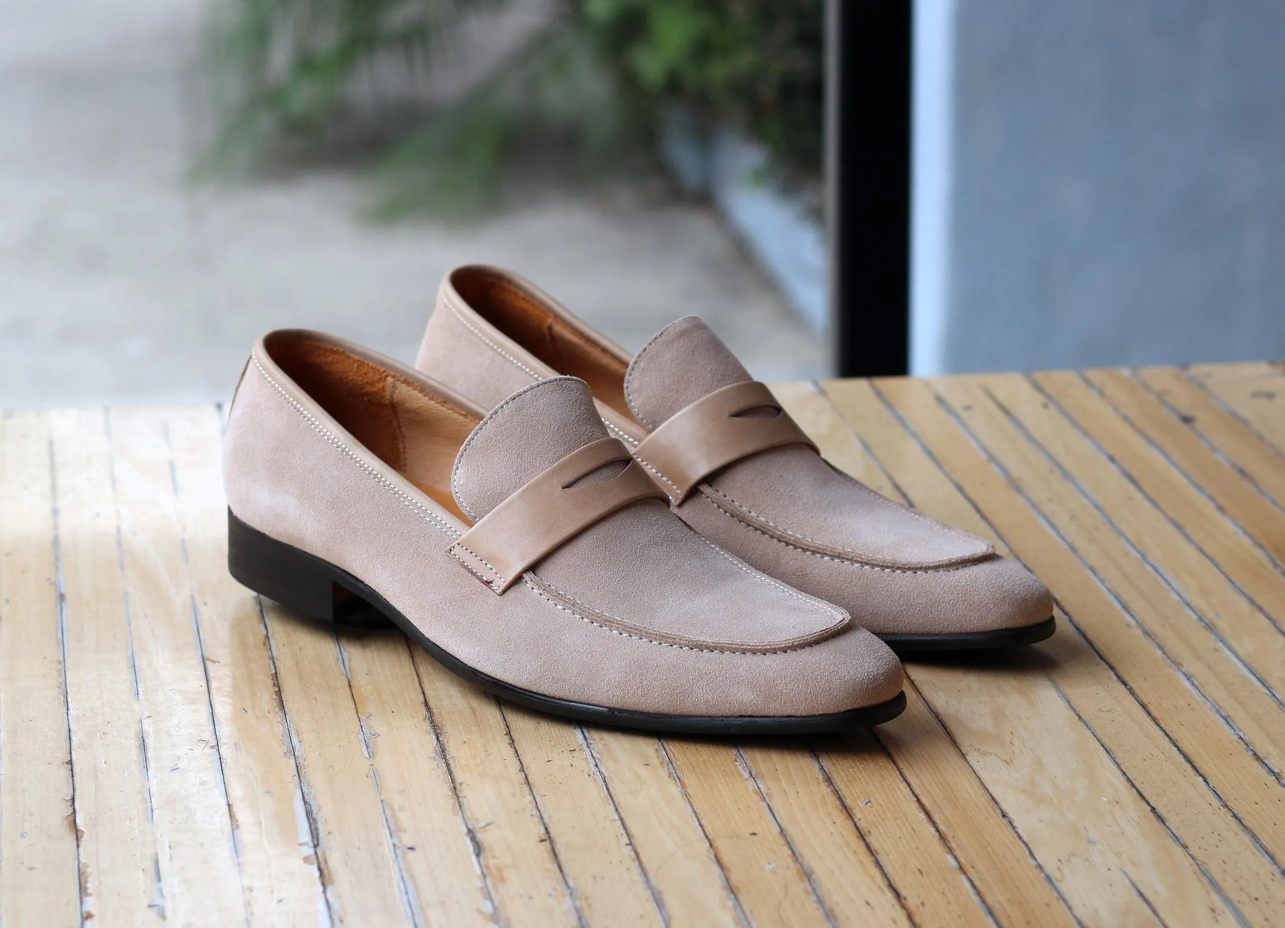 Stylish Suede Penny Loafer Bone