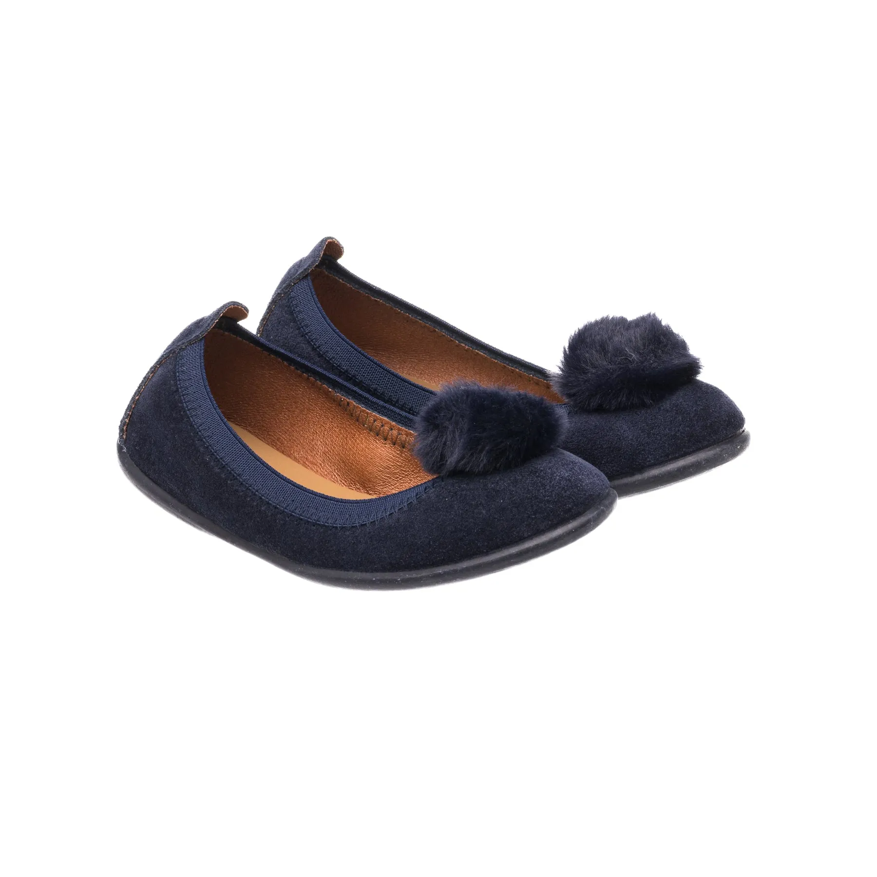 Suede Pom Pom Ballerina Blue