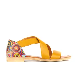 Tucan - Yellow Signature - Women's leather flat strappy sandal with covered heel