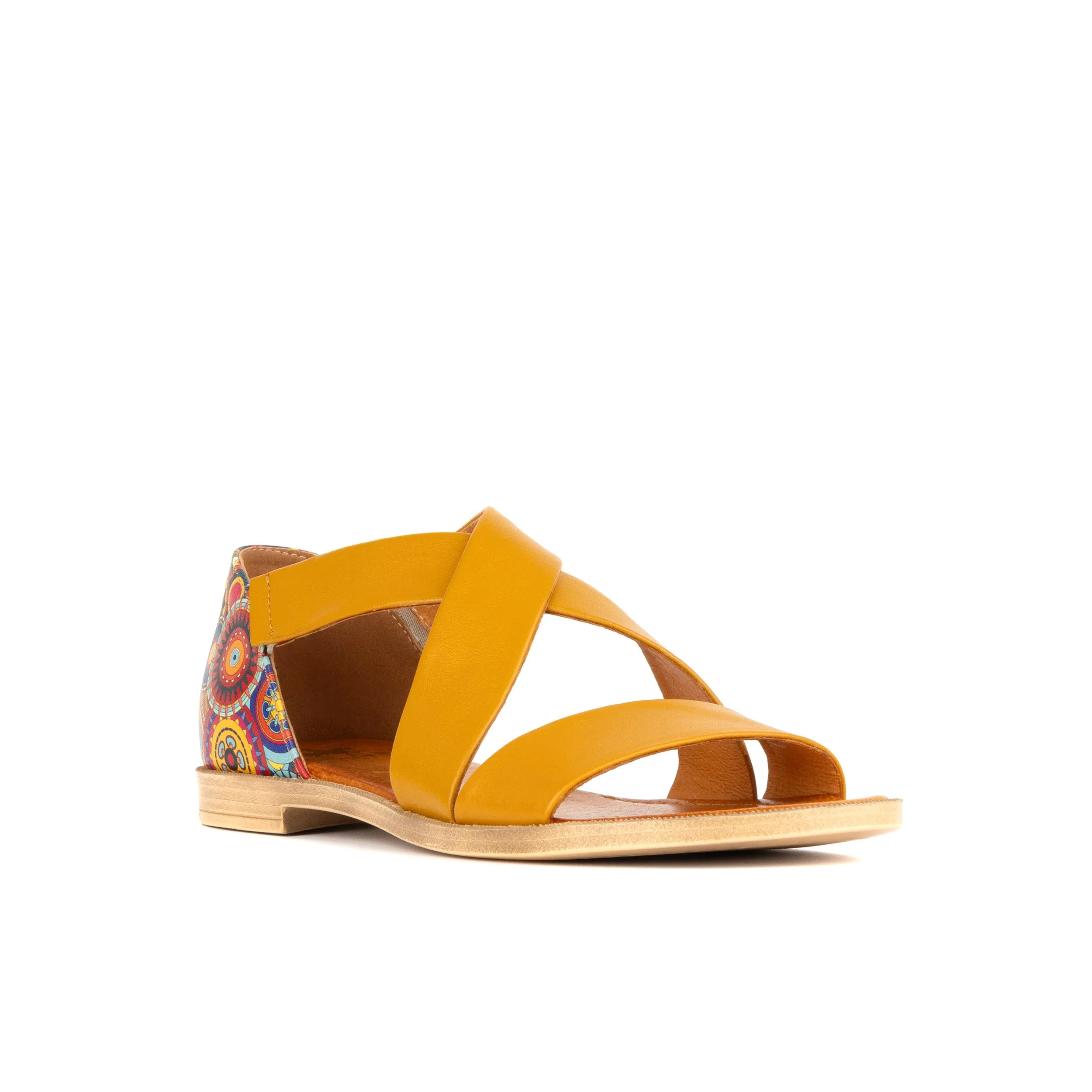 Tucan - Yellow Signature - Women's leather flat strappy sandal with covered heel