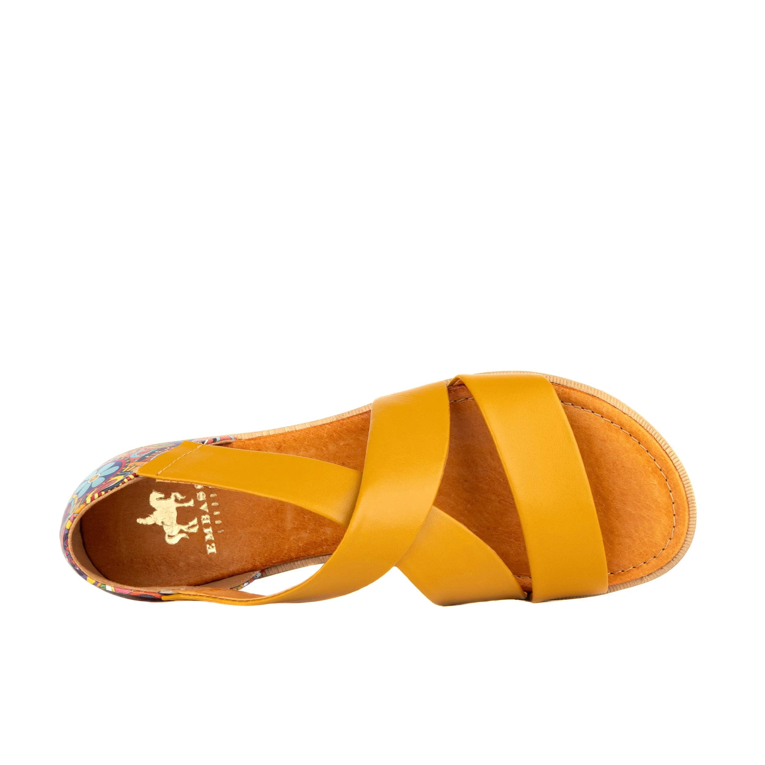 Tucan - Yellow Signature - Women's leather flat strappy sandal with covered heel