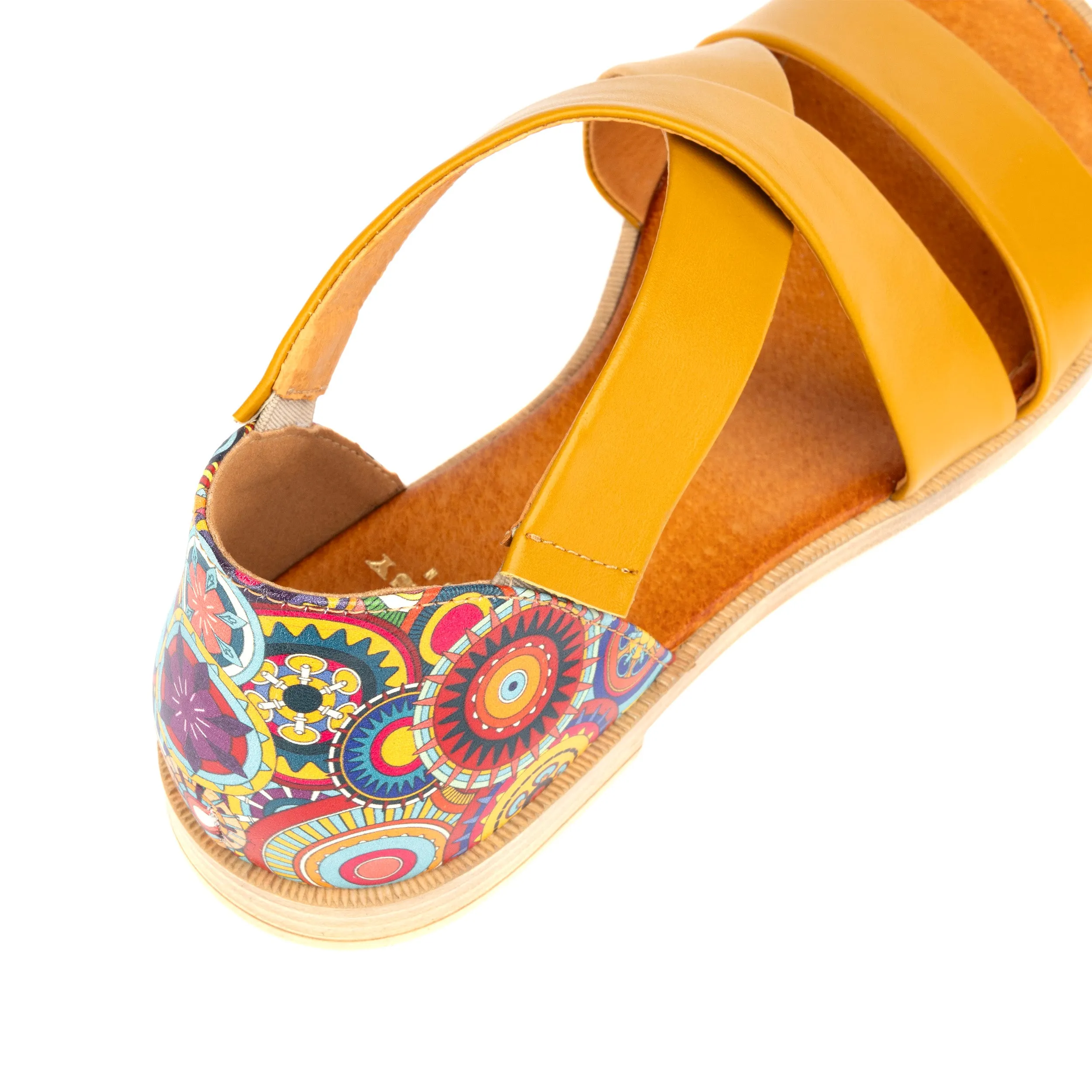 Tucan - Yellow Signature - Women's leather flat strappy sandal with covered heel