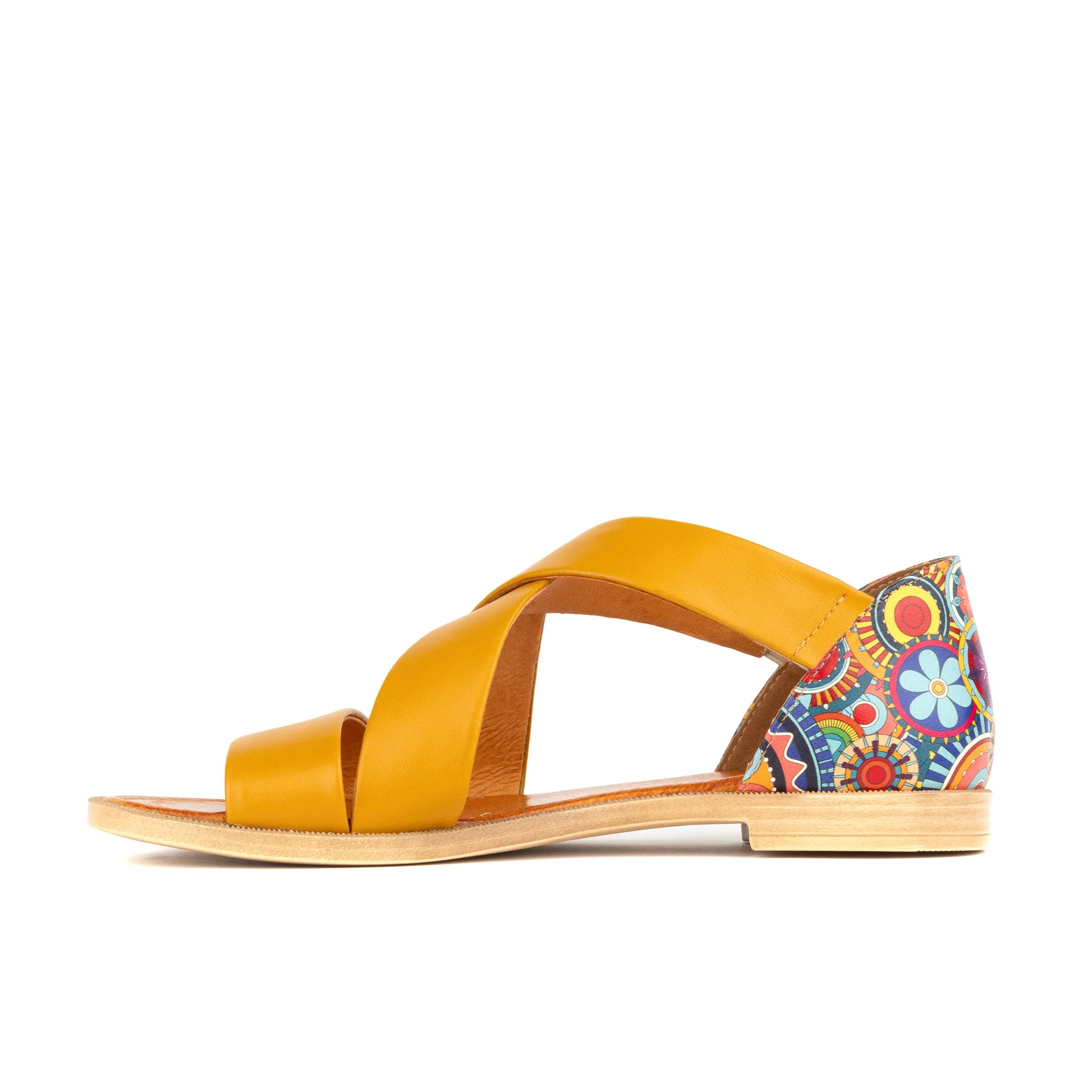 Tucan - Yellow Signature - Women's leather flat strappy sandal with covered heel