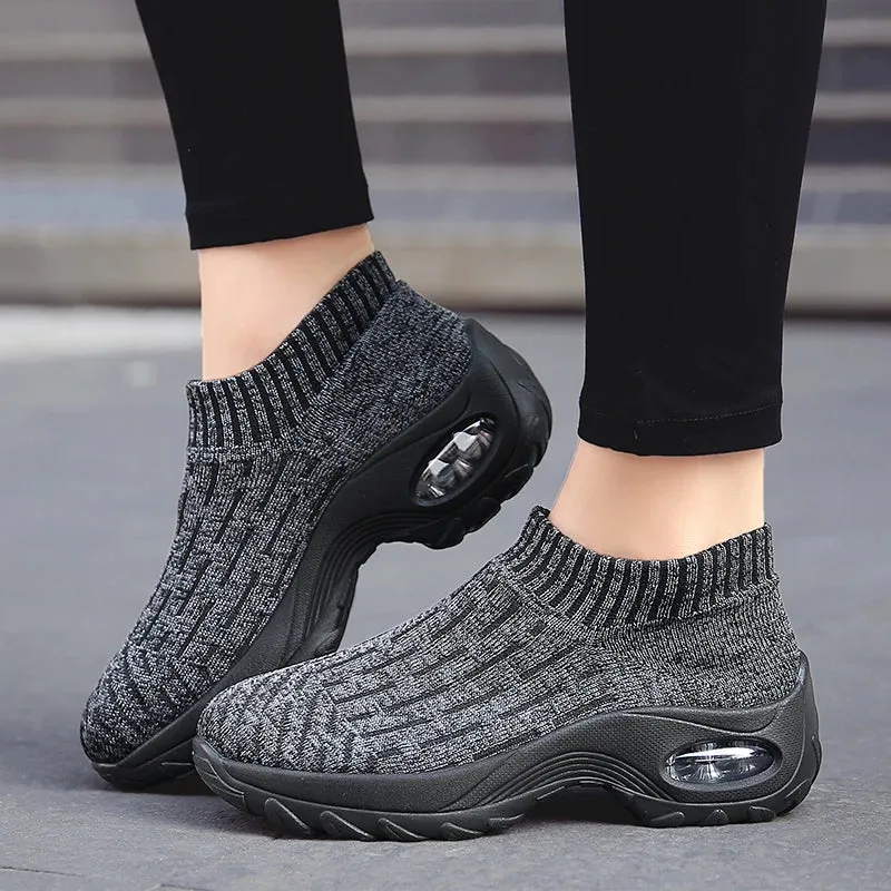 Women Sneakers Fashion Breathable Walking Mesh Platform Shoes Sneakers for Women Gym Vulcanized Shoes Black Female Footwear 2024